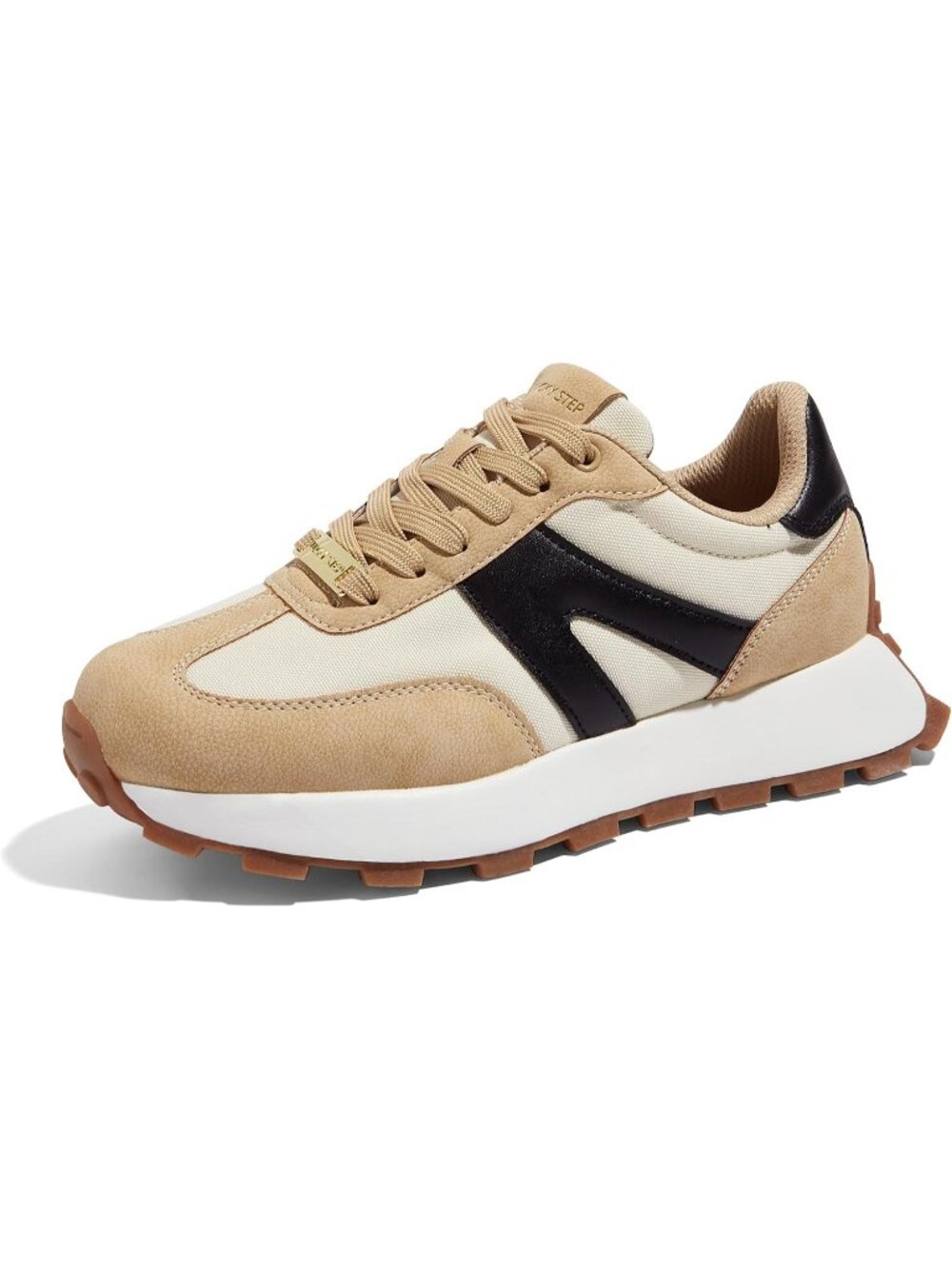 Women's Beige/Black Retro Classic Stylish Lace Up Tennis Running Walking Sneaker